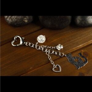 Silver Cat Charm Keychain